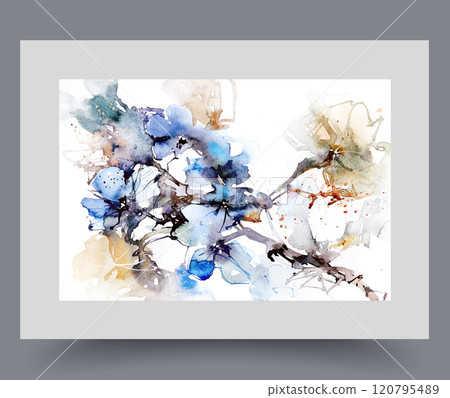 Beautiful flower arrangement with buds on tree branch blooming after onset of spring 120795489