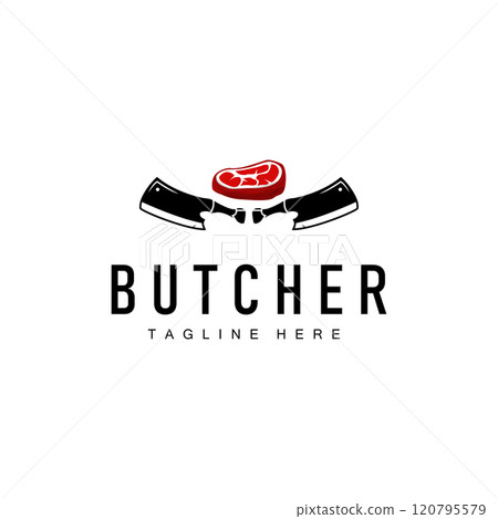 meat knife design butcher logo simple concept silhouette meat cutting illustration product brand template 120795579