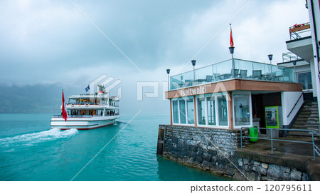Lake Brienz Iseltwald Cruise Interlaken Switzerland Lake Brienz Iseltwald Cruise Interlaken Switzerland 120795611