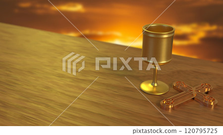 The Holy grail and cross for religious concept 3d rendering. The Holy grail and cross for religious concept 3d rendering. 120795725