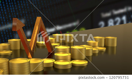 The Gold arrow and coins for Business concept 3d rendering. 120795731
