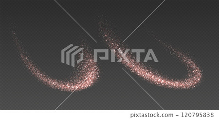 Rose gold glitter splashes, shiny star dust explosion, shimmer spray effect, festive holiday particles 120795838