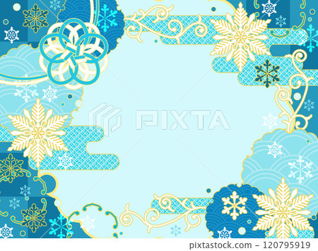 Snowflake and Japanese-style pattern frame background Snowflake and Japanese-style pattern frame background 120795919