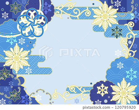 Snowflake and Japanese-style pattern frame background 120795920