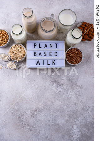 Plant based vegan non dairy alternative milk Plant based vegan non dairy alternative milk 120796262