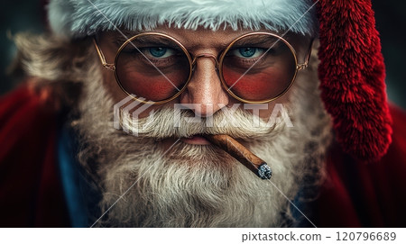 Santa with a cigar striking a serious pose during the holiday season. Generative AI 120796689