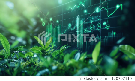 A green background with a graph of numbers and a few green leaves A green background with a graph of numbers and a few green leaves 120797110