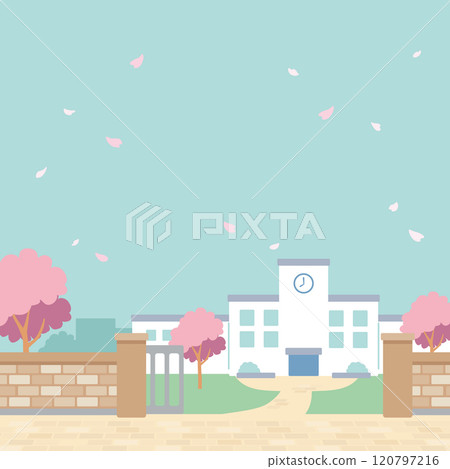春天的學校建築背景圖 120797216