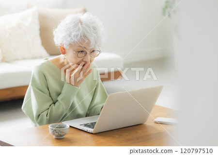 操作計算機的一位資深婦女 120797510