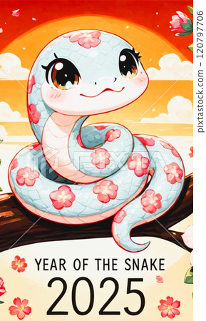 2025 Year of the Snake A cute Japanese-style coiled snake 120797706