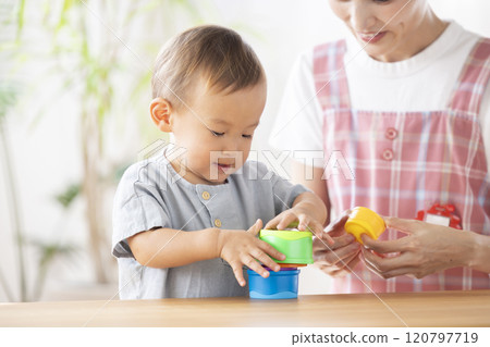 Children playing with childcare Children playing with childcare 120797719