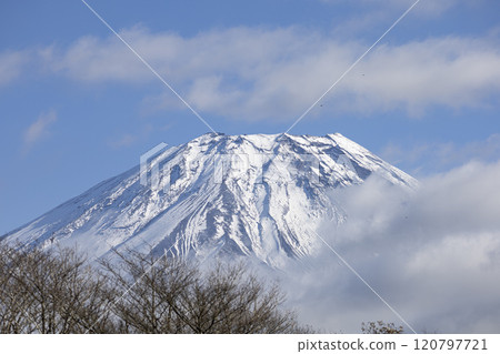 The summit of Mt. Fuji as seen from Fujikawaguchiko Town, Yamanashi Prefecture 120797721