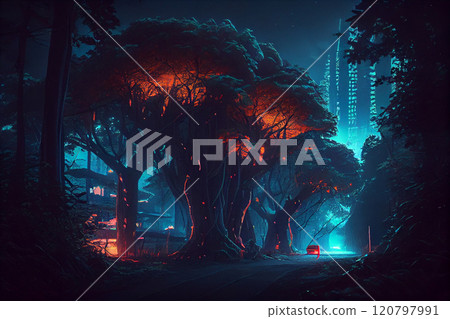 Magic forest with points of light 120797991
