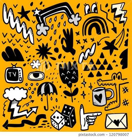 Whimsical Doodle Collection with Nature and Everyday Objects Whimsical Doodle Collection with Nature and Everyday Objects 120798007