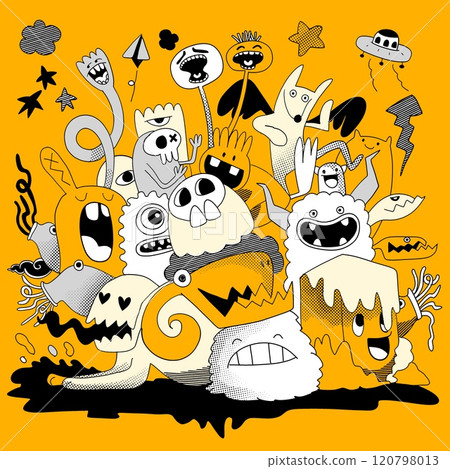 Quirky Monster Doodle Collection with Fun Expressions 120798013