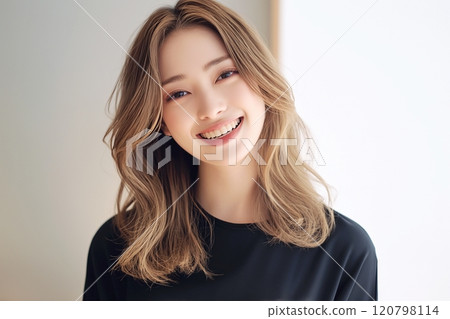 “人工智慧生成的圖像”,一個有著彩色頭髮和可愛微笑的女人 “人工智慧生成的圖像”,一個有著彩色頭髮和可愛微笑的女人 120798114