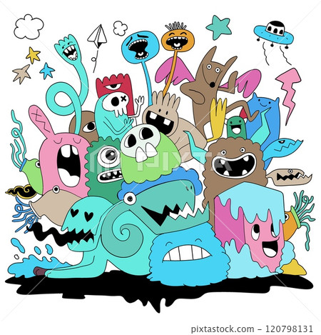 Colorful Cartoon Monster Group Isolated on...-插圖素材 [120798131] - PIXTA圖庫