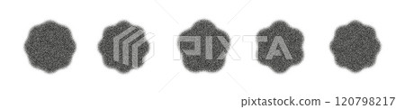 Gradient flower shape with grain and noise effect. Geometric halftone element with sand and bitmap texture. Flat vector illustration isolated on white backround. Gradient flower shape with grain and noise effect. Geometric halftone element with sand and bitmap texture. Flat vector illustration isolated on white backround. 120798217