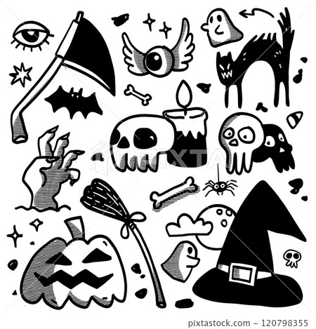 Halloween Doodles with Halftone Effect 120798355