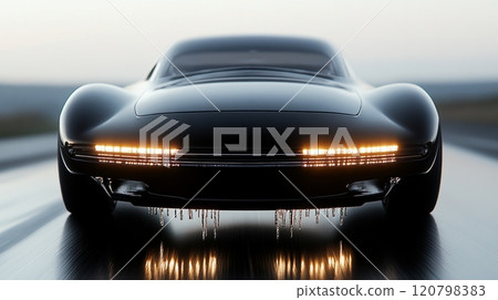 Futuristic Black Car with Illuminated Headlights  Futuristic Black Car with Illuminated Headlights  120798383