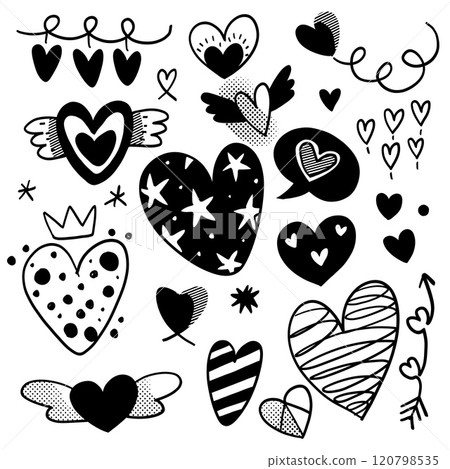 Heart Doodle Collection with Halftone Effect Heart Doodle Collection with Halftone Effect 120798535
