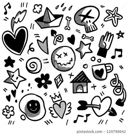 Playful Doodle Collection with Halftone Effect 120798642