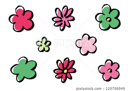 A set of colorful brush-style flower illustrations A set of colorful brush-style flower illustrations 120798849