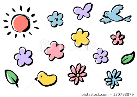 帶有畫筆描邊的可愛物品插圖集 120798879