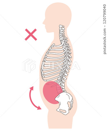 肋骨打開，下背呈拱形，正確的姿勢和下背呈拱形 120799040