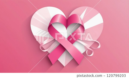 A creative design featuring intertwined pink ribbons forming a heart shape on a soft pink background symbolizing love, compassion and support for cancer awareness 120799203