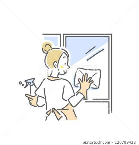 A woman wiping windows: simple and stylish line drawing illustration A woman wiping windows: simple and stylish line drawing illustration 120799428
