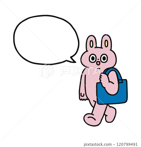 A fun rabbit going out and a speech bubble 120799491