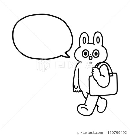 A fun rabbit going out and a speech bubble - line drawing 120799492