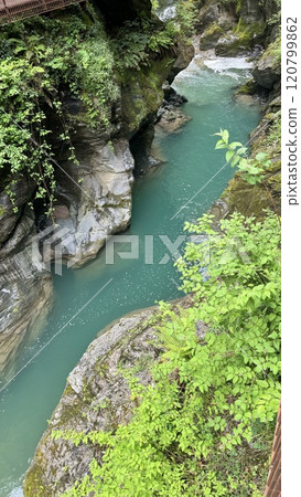 Scenic River Gorge near Lake Como in Bellano, Italy 120799862
