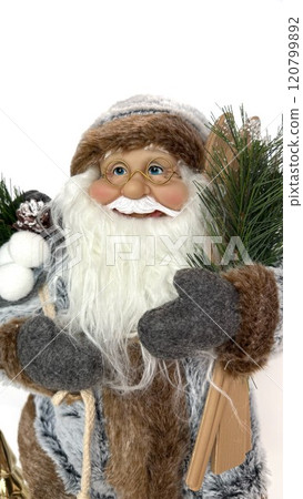 Festive Santa Claus Figurine Holding Pine Branch Decorations 120799892