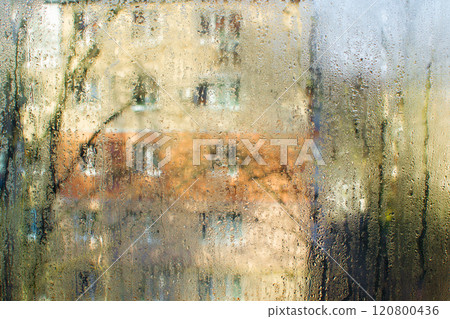 view through the wet window glass 120800436