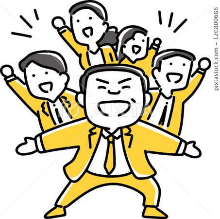 A smiling president with multiple employees on his shoulders 120800688