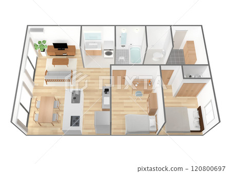 房屋平面圖橫斷面鳥瞰圖 房屋平面圖橫斷面鳥瞰圖 120800697