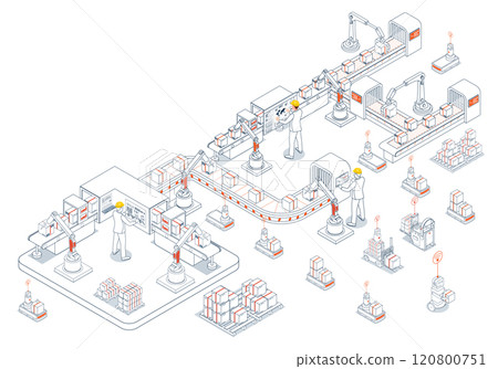 Smart Warehouse Technologies with agv robots, warehouse Automation System and Automated inventory control platforms. Vector illustration EPS 10 120800751