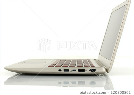 Sleek Modern Laptop Design Showcasing Slim Profile and Functional Ports, Perfect for Contemporary Workspaces and Tech Enthusiasts 120800861