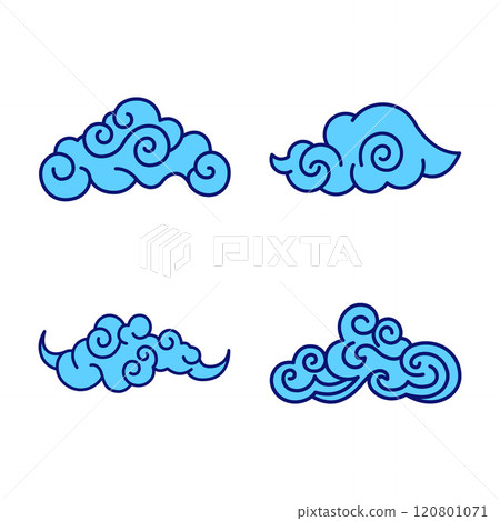 Set of Chinese Japanese Style Blue Cloud Nature Line Outline Decoration in the Sky Set of Chinese Japanese Style Blue Cloud Nature Line Outline Decoration in the Sky 120801071