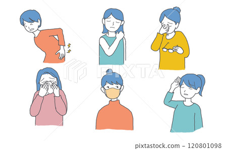 Illustration set 2 of a woman with physical discomfort 120801098