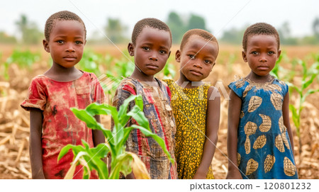 Children standing by dried up fields in burkina faso Children standing by dried up fields in burkina faso 120801232
