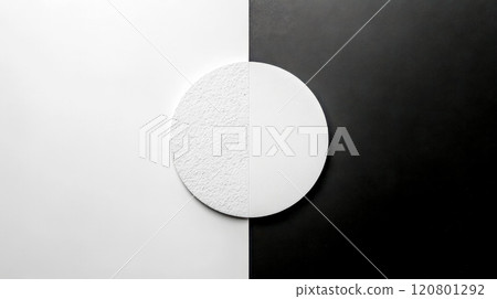 White circle showing different textures on black and white background 120801292