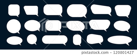 Empty speech bubble collection. White cartoon text box set. Comics chat message balloon pack for poster, label, tag, banner, badge, sticker. Pop art frame or border bundle. Vector illustration Empty speech bubble collection. White cartoon text box set. Comics chat message balloon pack for poster, label, tag, banner, badge, sticker. Pop art frame or border bundle. Vector illustration 120801427
