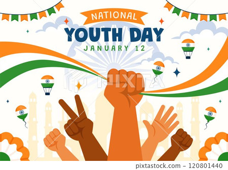Happy International Youth Day in India Vector Illustration Celebrating 12 January with an Indian Waving Flag in a Flat Style Cartoon Background 120801440