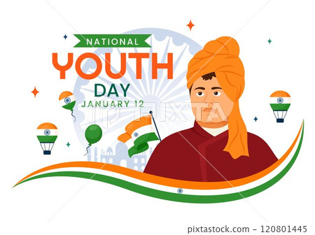 Happy International Youth Day in India Vector Illustration Celebrating 12 January with an Indian Waving Flag in a Flat Style Cartoon Background Happy International Youth Day in India Vector Illustration Celebrating 12 January with an Indian Waving Flag in a Flat Style Cartoon Background 120801445