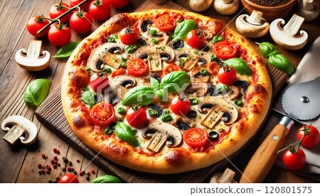 Italian cuisine, mushrooms, pizza 120801575