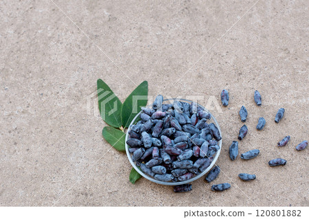 honeysuckle berries on a concrete background. honeysuckle berries on a concrete background. 120801882