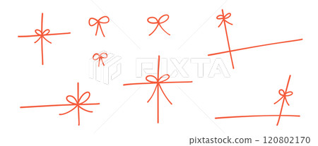 Gift bow ribbon. Illustration of thin strings tied in a crisscross pattern. Flat hand drawn vector illustration isolated on white background. Gift bow ribbon. Illustration of thin strings tied in a crisscross pattern. Flat hand drawn vector illustration isolated on white background. 120802170